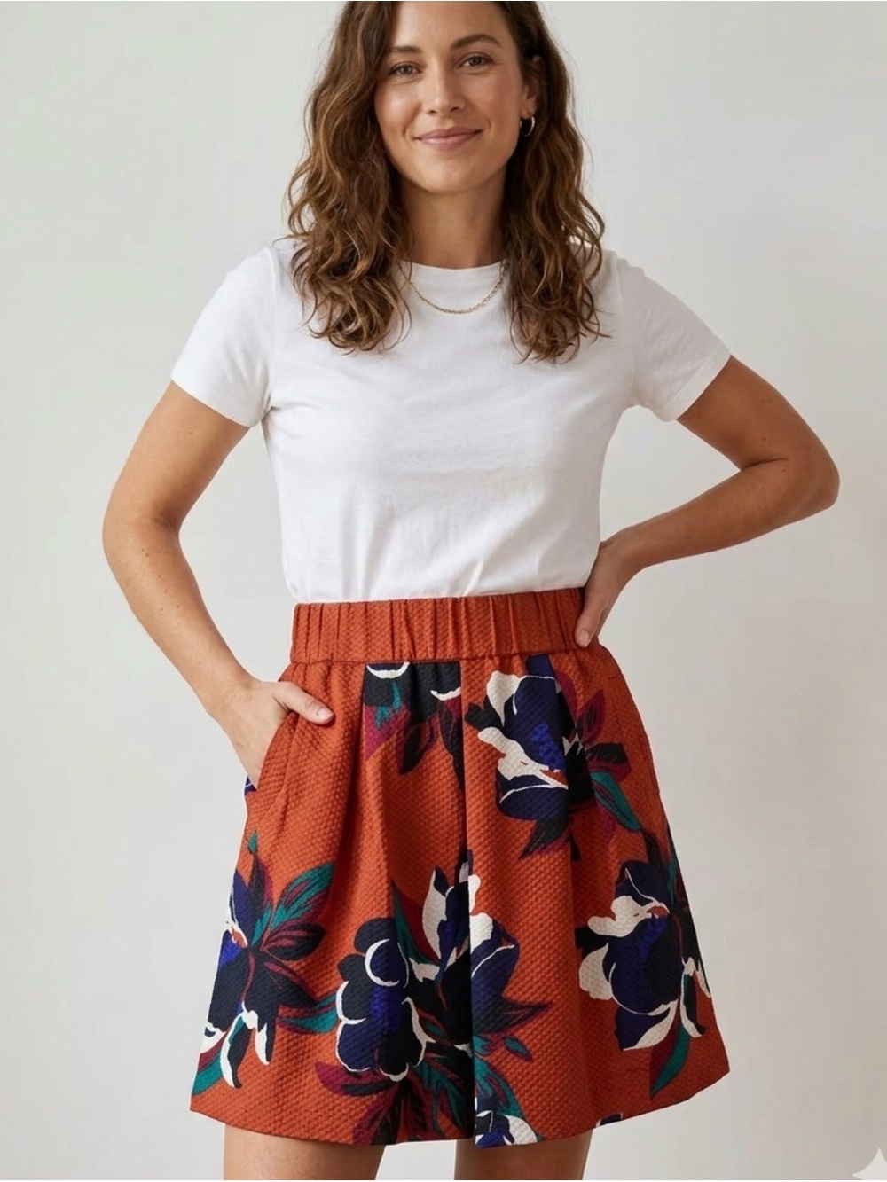Anthropologie Maeve Maira Floral Mini Skirt Sz 2 in Rust Lined